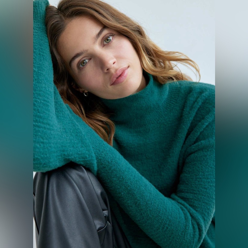 ARITZIA WILFRED FREE Hushknit Turtlenck Sweater Teal Size Small Fall Casual - Picture 4 of 14